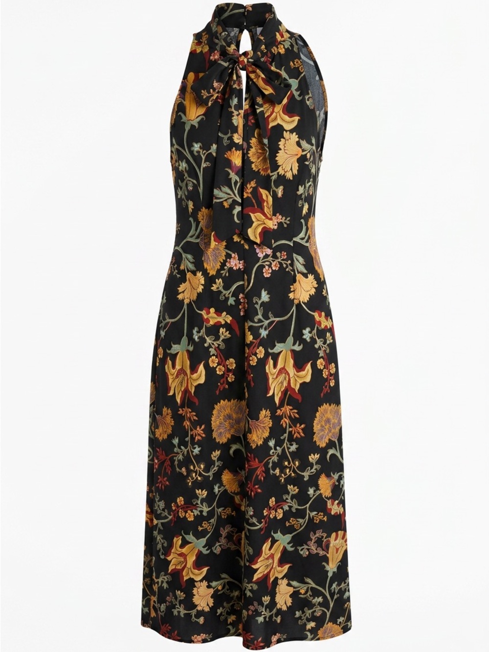 Anne Klein Black Floral Halter Tie-Neck Maxi Dress